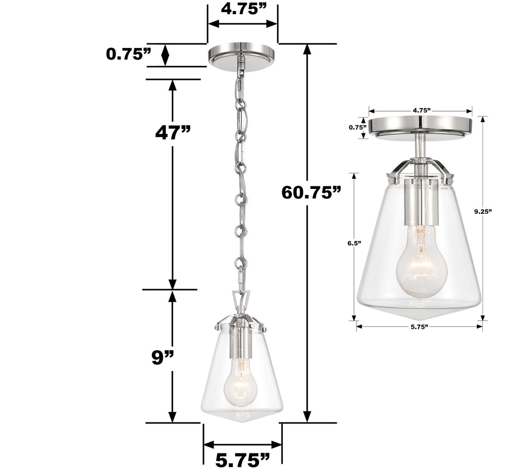 Voss 1 Light Polished Nickel Semi Flush Mount Semi Flush Crystorama