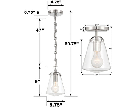 Voss 1 Light Polished Nickel Semi Flush Mount Semi Flush Crystorama