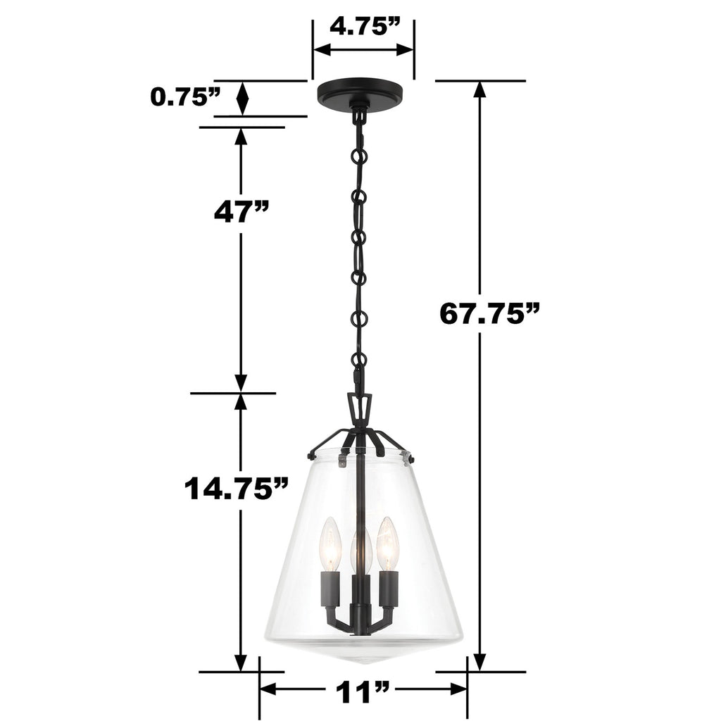 Voss 3 Light Matte Black Mini Chandelier Chandelier Crystorama