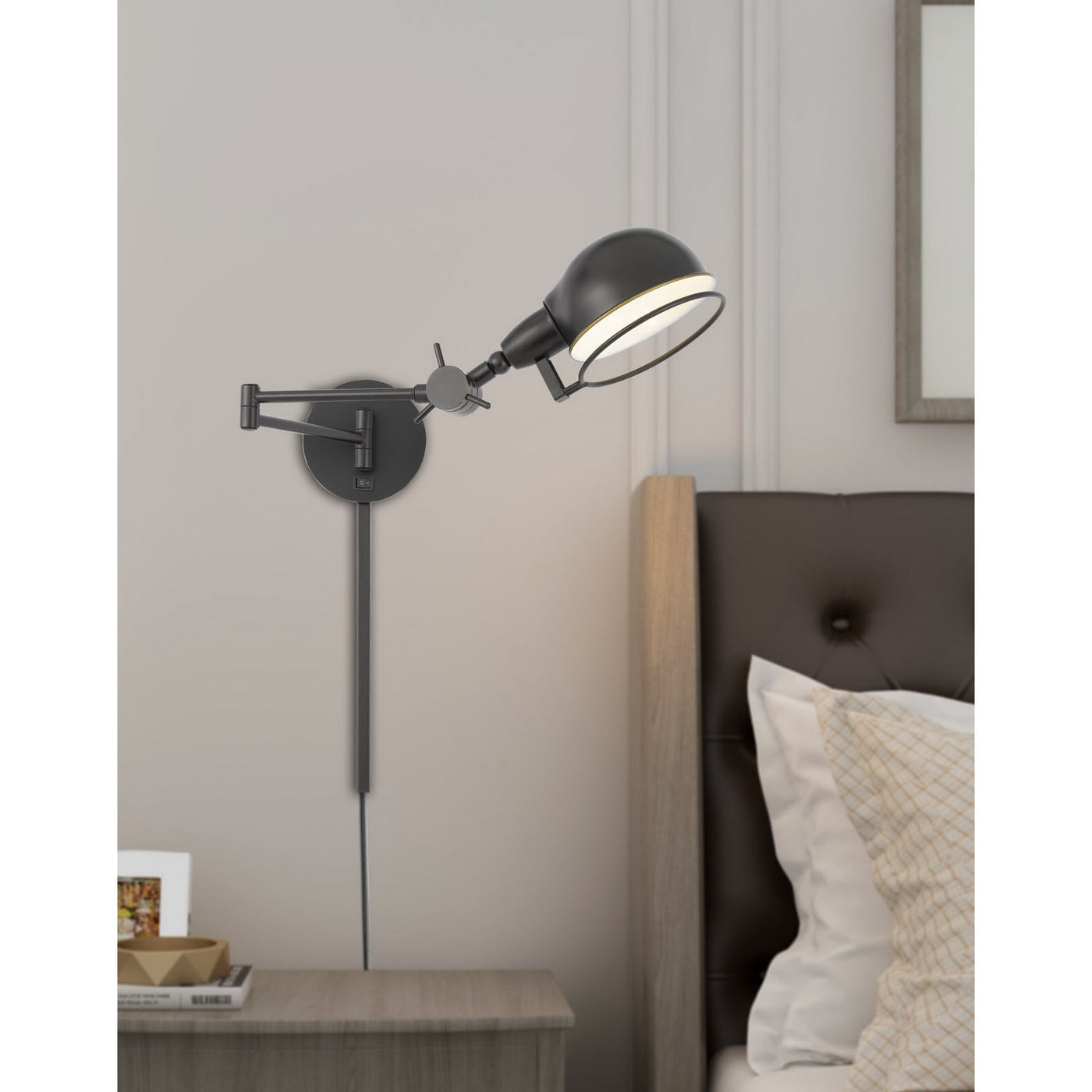 60W LINTHAL SWING ARM WALL LAMP WITH ADJUSTABLE SHADE WITH 3 FT WIRE COVER Wall Sconce Cal Lighting