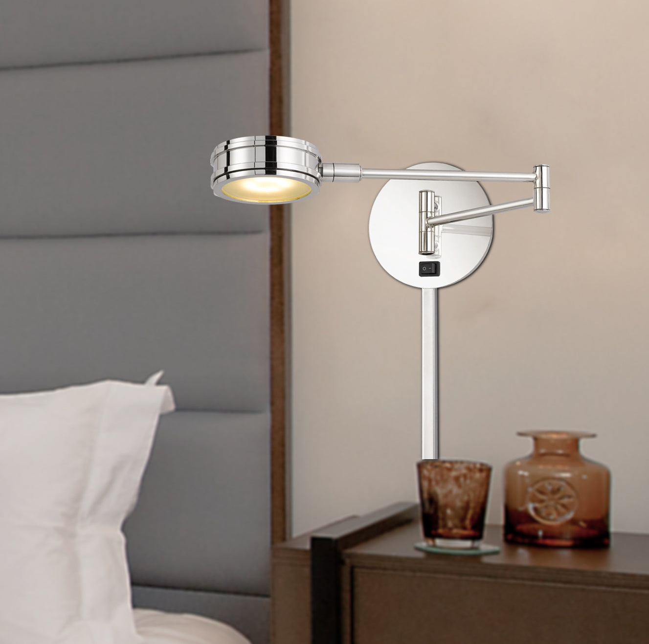 Villach integrated LED swing arm wall lamp with on off rocker switch and adjustable head. 5W, 380 lumen, 3000K. 3 x 1ft wire cover are included) Wall Sconce Cal Lighting