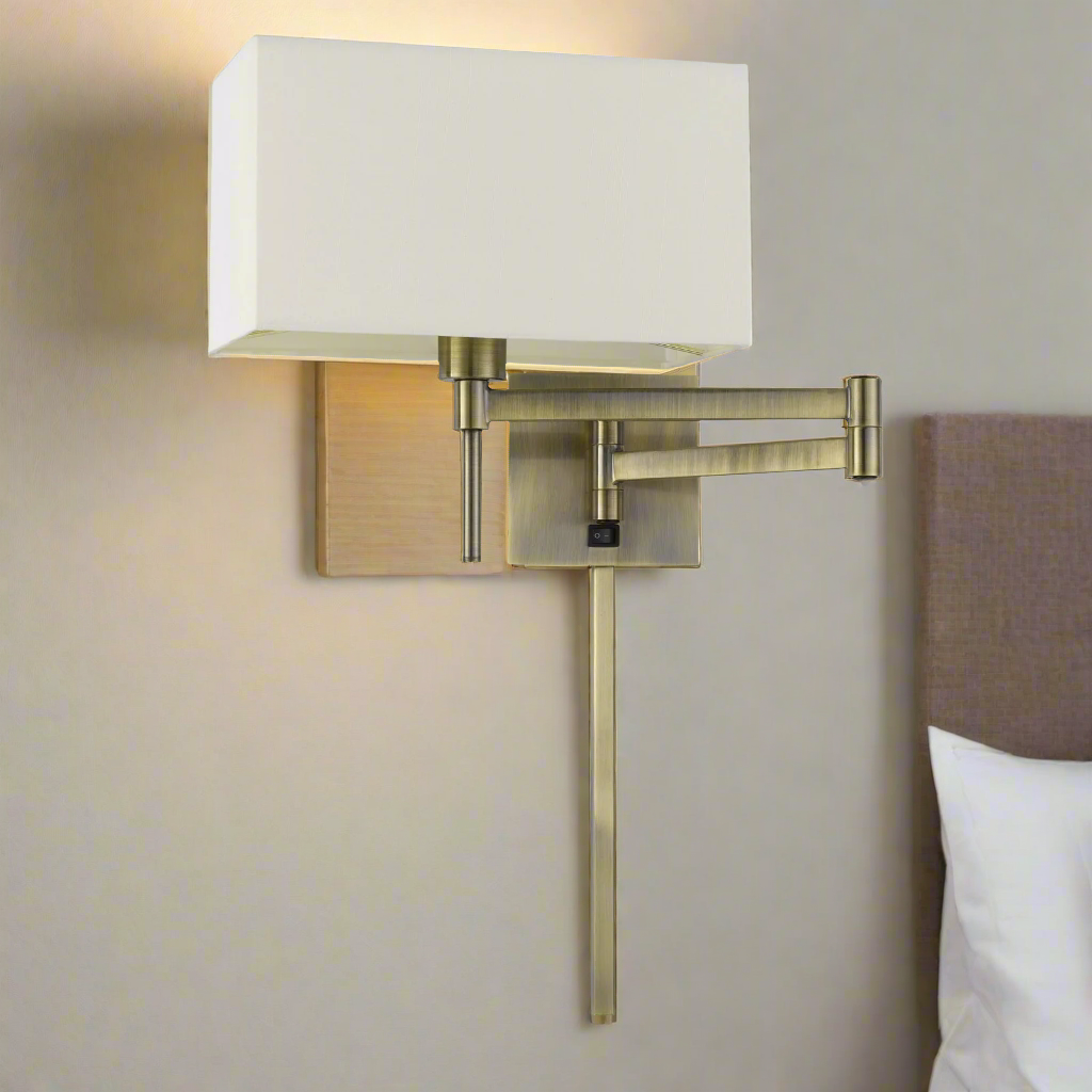 60W ROBSON WALL SWING ARM READING LAMP WITH RECTANGULAR HARDBACK FABRIC SHADE. 3 FT WIRE COVER INCLUDED. Wall Sconce Cal Lighting