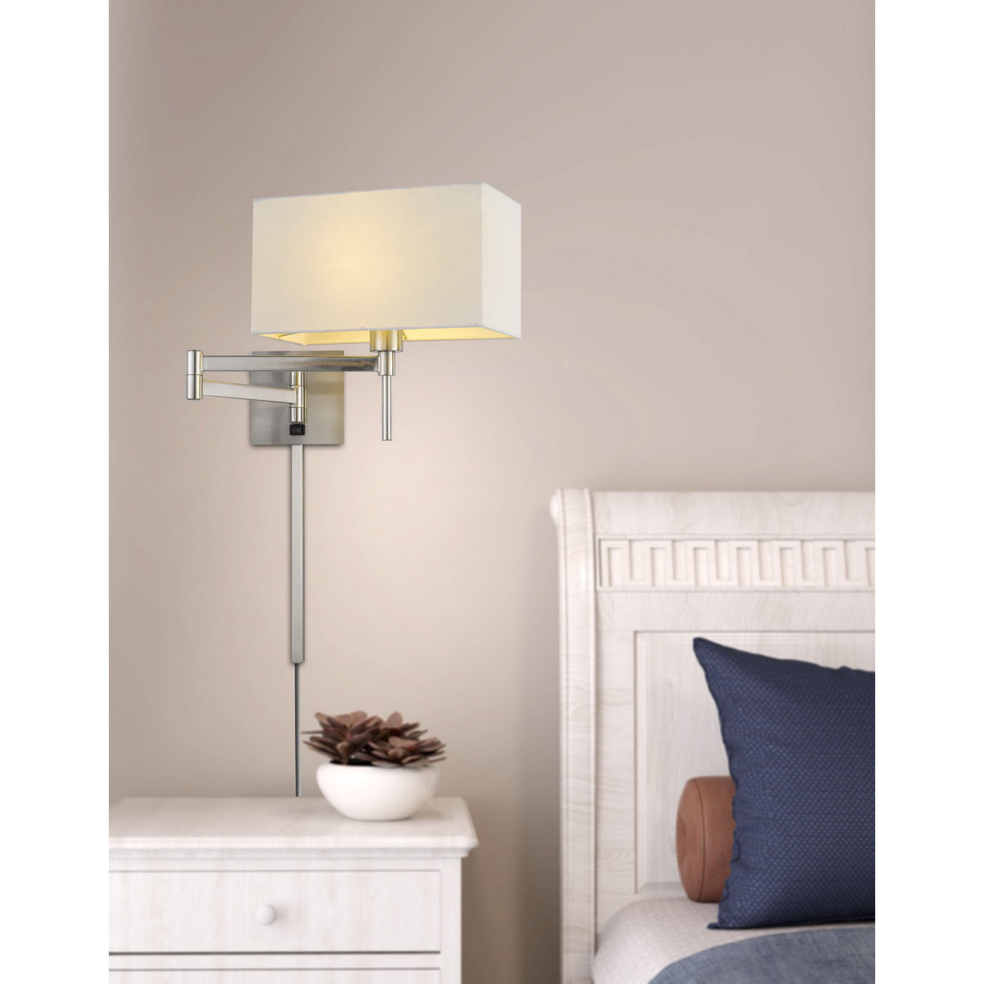 60W ROBSON WALL SWING ARM READING LAMP WITH RECTANGULAR HARDBACK FABRIC SHADE. 3 FT WIRE COVER INCLUDED. Wall Sconce Cal Lighting