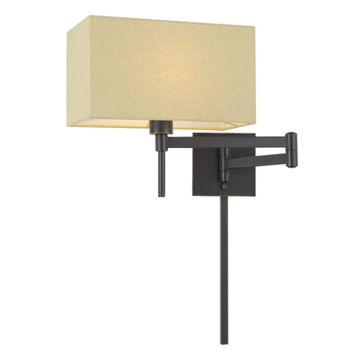 60W ROBSON WALL SWING ARM READING LAMP WITH RECTANGULAR HARDBACK FABRIC SHADE. 3 FT WIRE COVER INCLUDED. Wall Sconce Cal Lighting