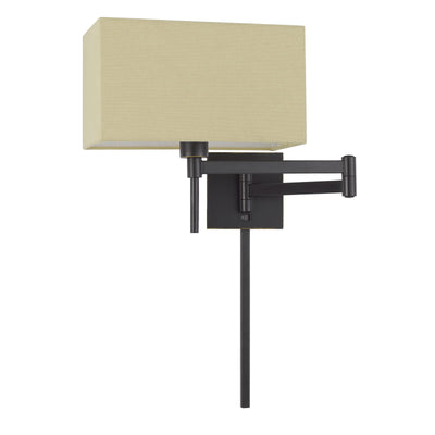 60W ROBSON WALL SWING ARM READING LAMP WITH RECTANGULAR HARDBACK FABRIC SHADE. 3 FT WIRE COVER INCLUDED. Wall Sconce Cal Lighting