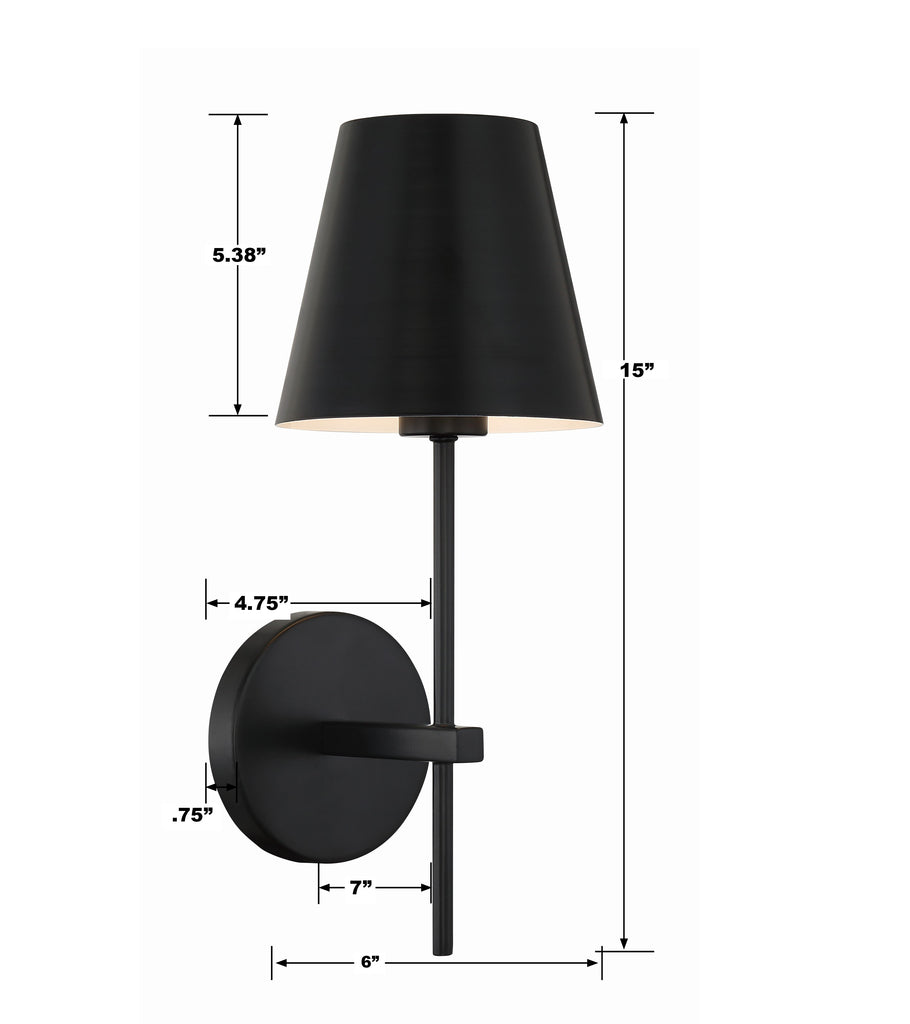 Xavier 1 Light Matte Black Sconce Wall Sconce Crystorama