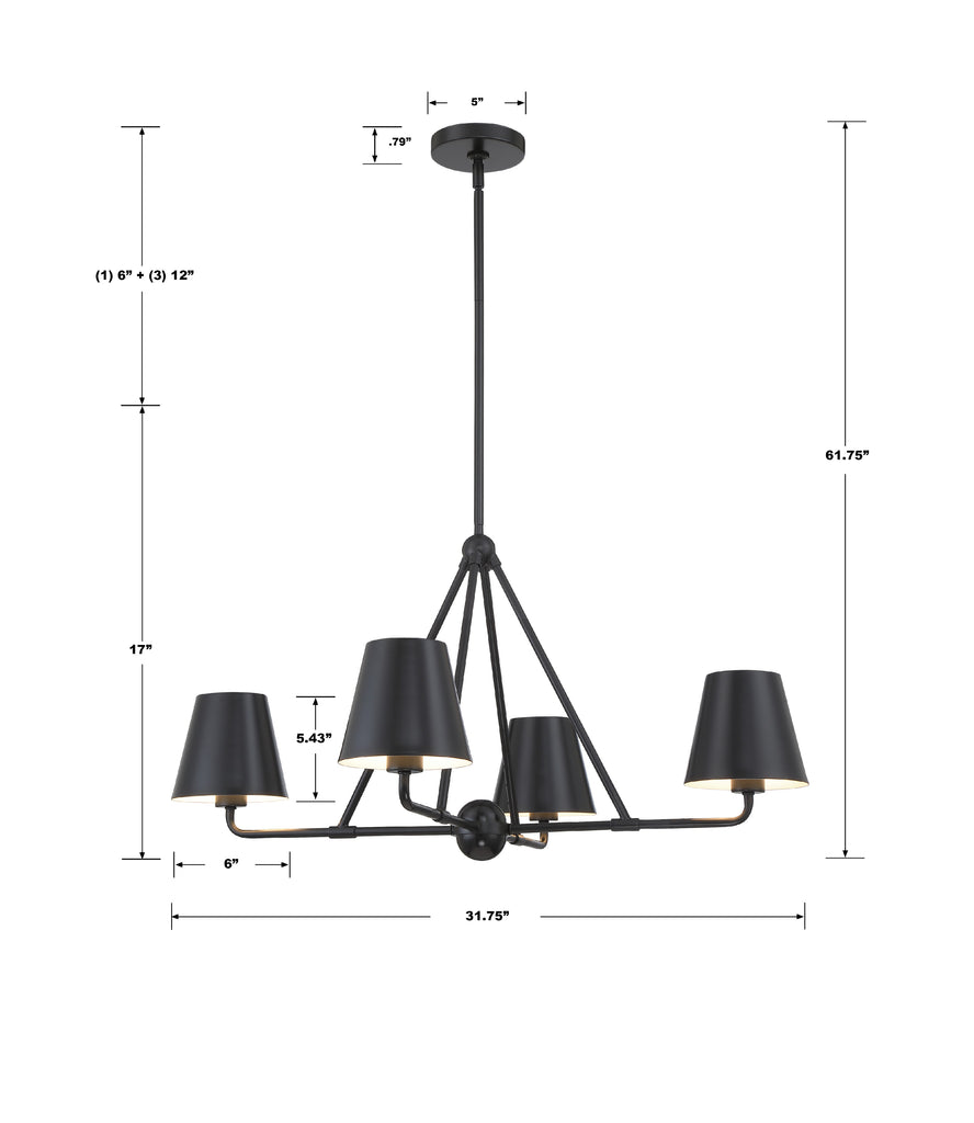 Xavier 4 Light Matte Black Chandelier Chandelier Crystorama