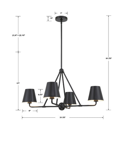 Xavier 4 Light Matte Black Chandelier Chandelier Crystorama