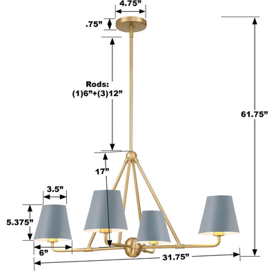 Xavier 4 Light Vibrant Gold + Blue Chandelier Chandelier Crystorama