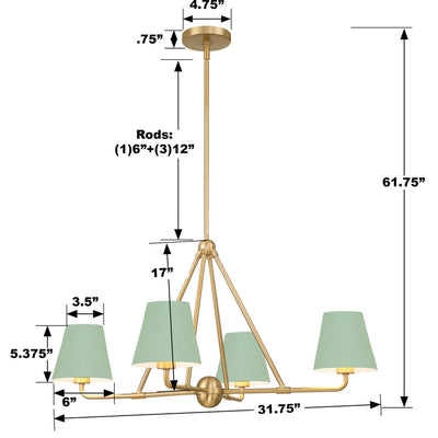 Xavier 4 Light Vibrant Gold + Green Chandelier Chandelier Crystorama