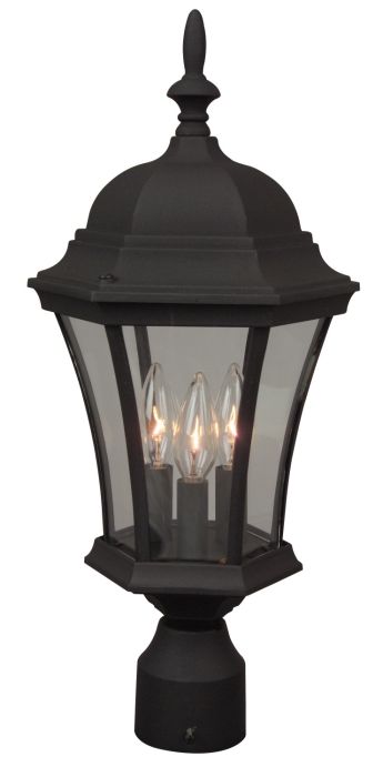 Curved Glass Cast 3 Light Outdoor Post Mount in Textured Black Post Craftmade