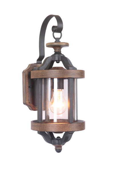 Ashwood 1 Light Small Outdoor Wall Lantern in Textured Black/Whiskey Barrel Exterior Craftmade