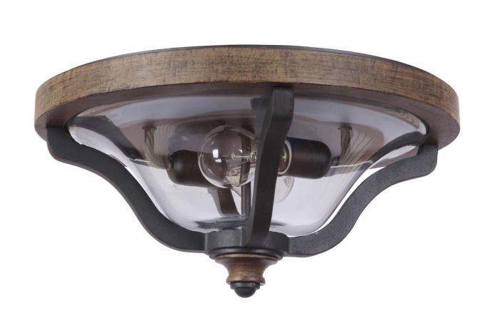 Ashwood 2 Light Outdoor Flushmount in Textured Black/Whiskey Barrel Exterior Craftmade