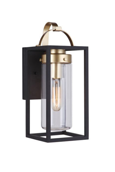 Neo 1 Light Small Outdoor Wall Lantern in Midnight/Satin Brass Exterior Craftmade