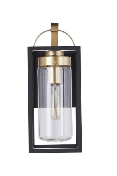 Neo 1 Light Small Outdoor Wall Lantern in Midnight/Satin Brass Exterior Craftmade