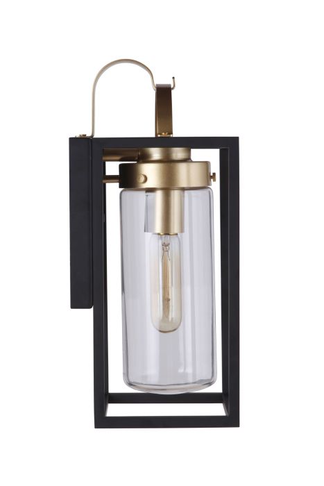 Neo 1 Light Small Outdoor Wall Lantern in Midnight/Satin Brass Exterior Craftmade