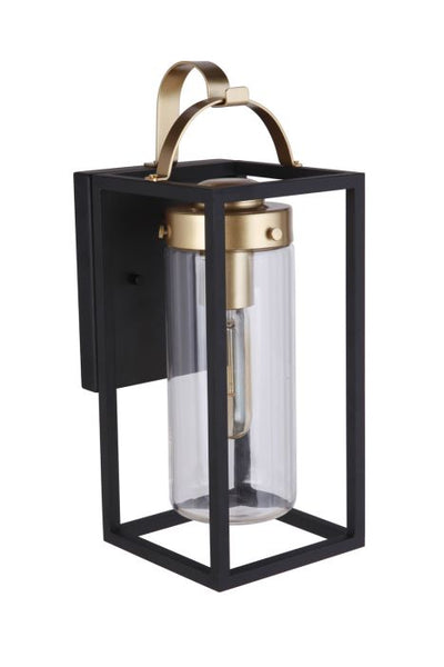 Neo 1 Light Small Outdoor Wall Lantern in Midnight/Satin Brass Exterior Craftmade