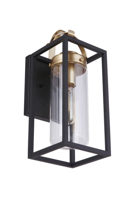 Neo 1 Light Small Outdoor Wall Lantern in Midnight/Satin Brass Exterior Craftmade