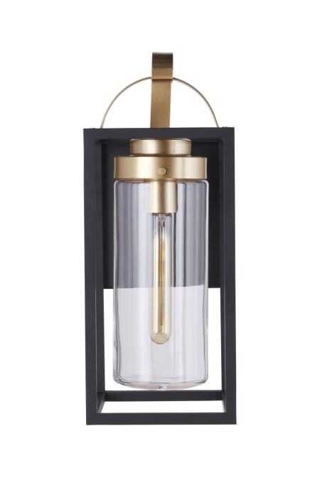 Neo 1 Light Medium Outdoor Wall Lantern in Midnight/Satin Brass Exterior Craftmade