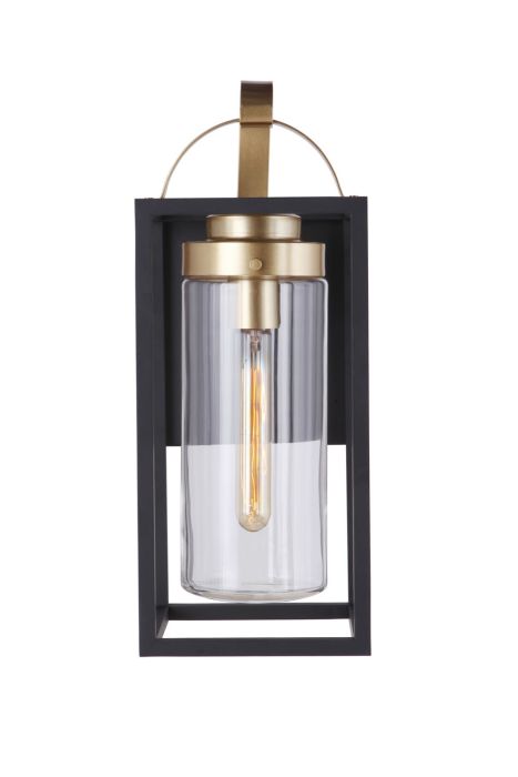 Neo 1 Light Medium Outdoor Wall Lantern in Midnight/Satin Brass Exterior Craftmade