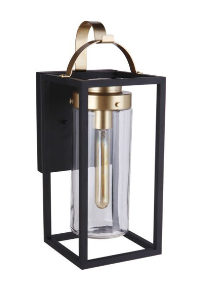 Neo 1 Light Medium Outdoor Wall Lantern in Midnight/Satin Brass Exterior Craftmade