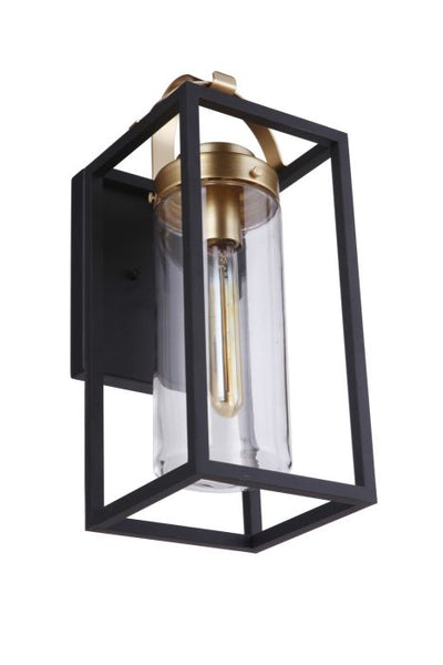 Neo 1 Light Medium Outdoor Wall Lantern in Midnight/Satin Brass Exterior Craftmade