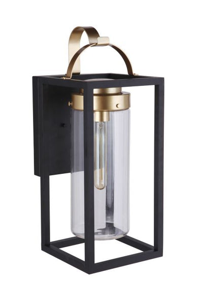 Neo 1 Light Large Outdoor Wall Lantern in Midnight/Satin Brass Exterior Craftmade