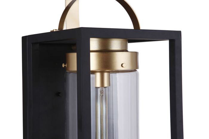 Neo 1 Light Extra Large Outdoor Wall Lantern in Midnight/Satin Brass Exterior Craftmade