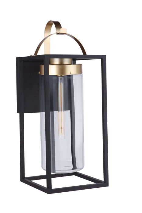 Neo 1 Light Extra Large Outdoor Wall Lantern in Midnight/Satin Brass Exterior Craftmade