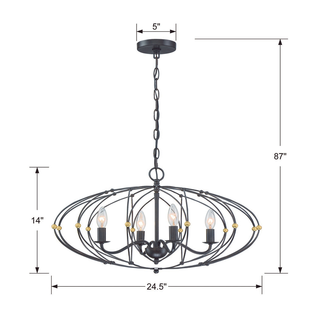 Zucca 4 Light English Bronze + Antique Gold Chandelier Chandelier Crystorama