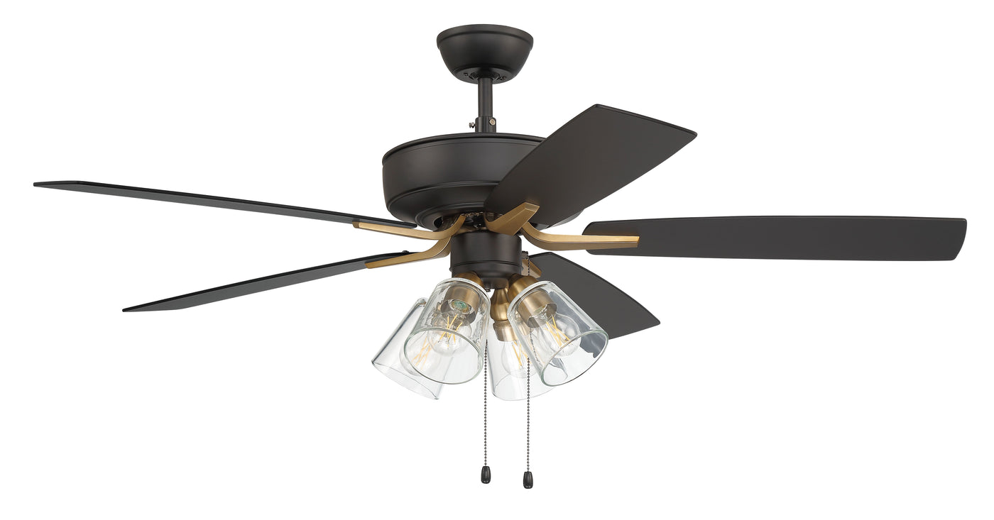 52" Pro Plus 104 in Flat Black/Satin Brass w/ White/Washed Oak Blades Ceiling Fan CRAFTMADE