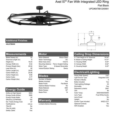 52" Axel Indoor/Outdoor (Damp) in Flat Black w/ Flat Black Blades Ceiling Fan CRAFTMADE