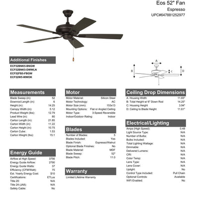 52" Eos in Espresso w/ Espresso/Walnut Blades Ceiling Fan CRAFTMADE