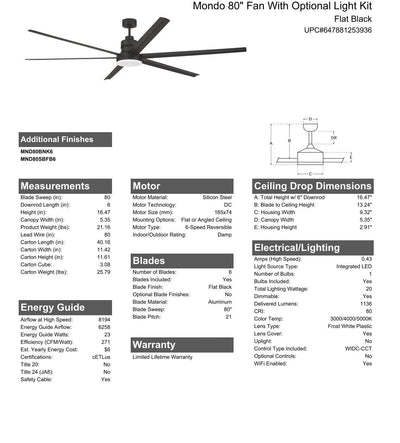 80" Mondo Indoor/Outdoor in Flat Black w/ Flat Black Blades Accessory CRAFTMADE