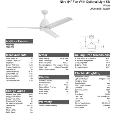 54" Nitro in White w/ White Blades Ceiling Fan CRAFTMADE