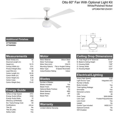 60" Otto in White/Polished Nickel w/ White Blades Ceiling Fan CRAFTMADE