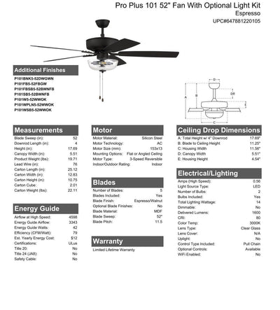 52" Pro Plus 101 in Espresso w/ Espresso/Walnut Blades Ceiling Fan CRAFTMADE