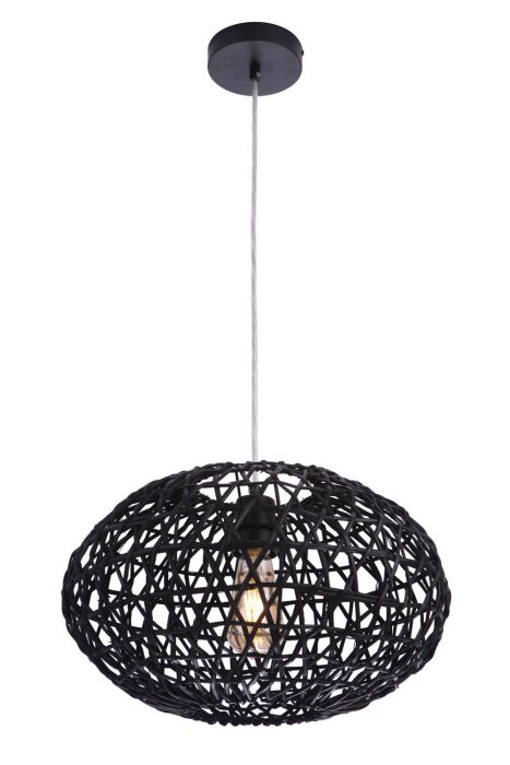 Natural Pendant 1 Light Pendant w/ Woven Black Rattan Orb Pendant Craftmade