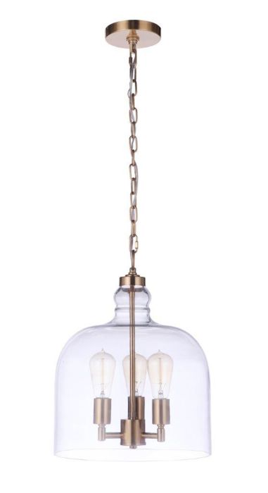 Jackson 3 Light Pendant, Satin Brass Pendant Craftmade