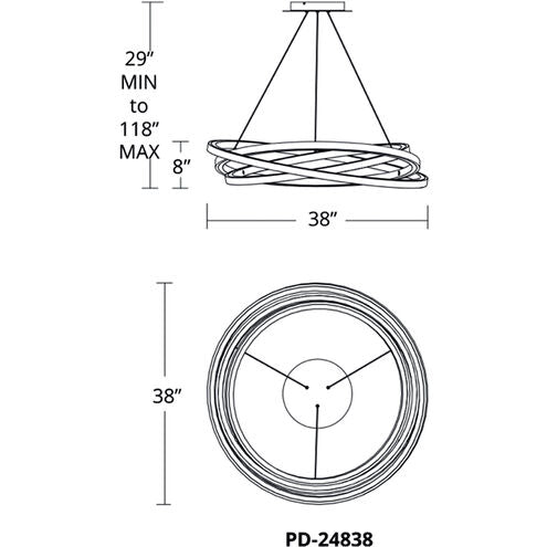 Veloce LED 38 inch Titanium Chandelier Ceiling Light 38in Chandelier Modern Forms