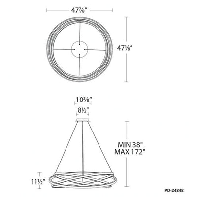 Veloce LED Black Chandelier Ceiling Light 48in