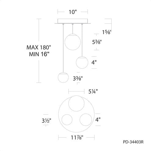 Pisces 3 Light 12 inch Black Pendant Ceiling Light Pendant Modern Forms