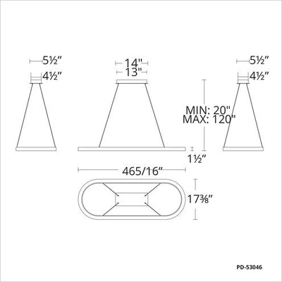 Racetrack Chandelier Ceiling Light in 2700K LED 17 inch Black Chandelier Modern Forms