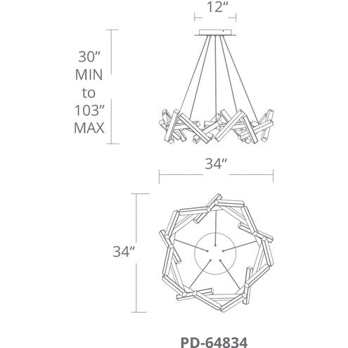 Chaos LED Black Chandelier Ceiling Light in 21, 34in Chandelier Modern Forms