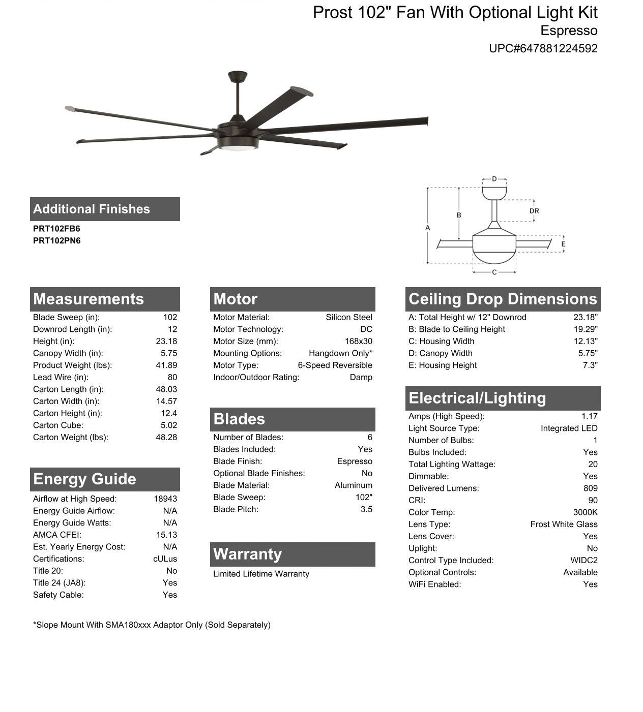 102" Prost in Espresso w/ Espresso Blades Ceiling Fan CRAFTMADE