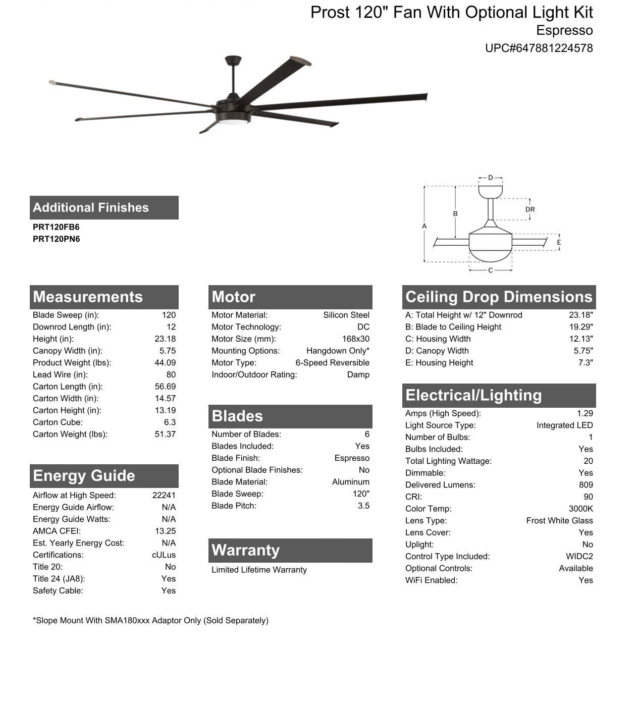 120" Prost in Espresso w/ Espresso Blades Ceiling Fan CRAFTMADE