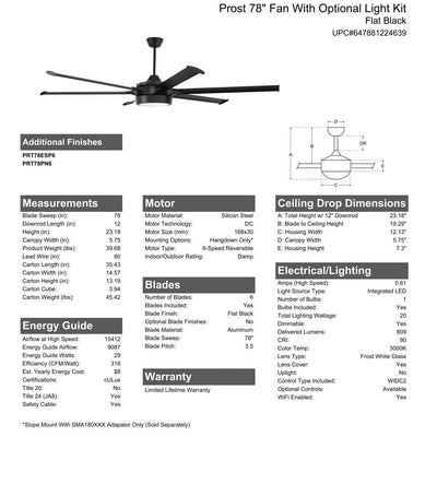 78" Prost in Flat Black  w/ Flat Black Blades Accessory CRAFTMADE