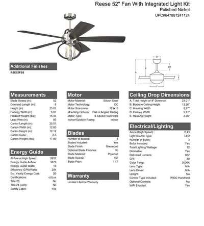 52" Reese in Polished Nickel w/ Greywood Blades Ceiling Fan CRAFTMADE