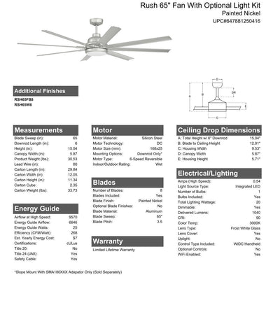 65" Rush in Painted Nickel w/ Painted Nickeld Blades Ceiling Fan CRAFTMADE